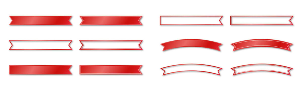 Red ribbon stickers set with shadows