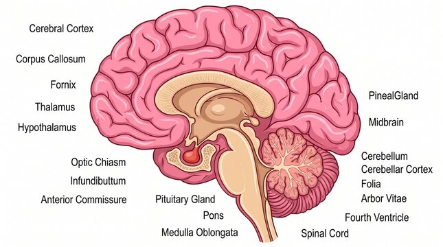 Anatomy Diagram of the Human Brain Sagittal View Labeled