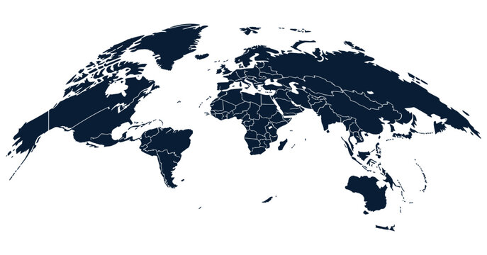 World map silhouette vector illustration, curved half globe of blue Earth, global geography symbol