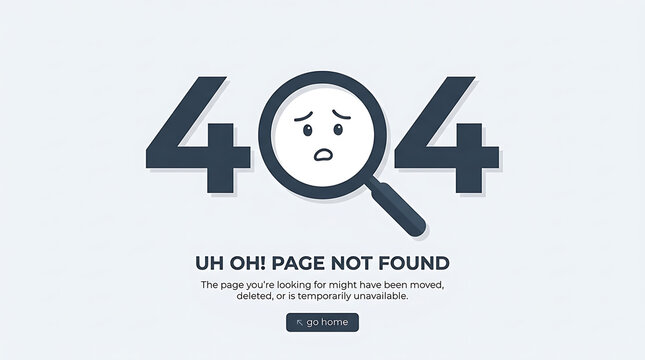 404 error page illustration with magnifying glass. Webpage not found concept featuring minimalist flat design and search icon.