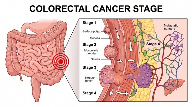 Colorectal Cancer Stages Medical Infographic Diagram