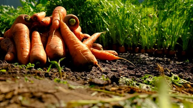 Carrot harvest in the garden. Selective focus.