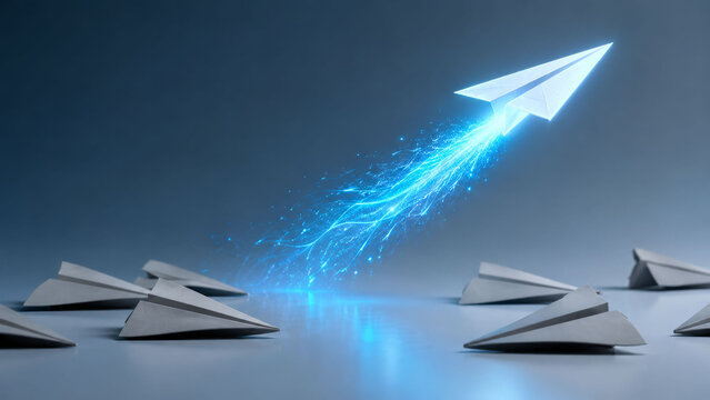 Glowing Paper Airplane Symbolizing Growth, Success, and Innovation