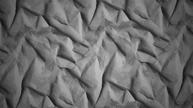 Crumpled and wrinkled white paper texture animation loop with dramatic, high-contrast organic shadows and deep artistic shades across the creased surface