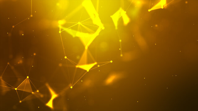 Abstract background Dot and connect line for cyber technology futuristic and network connection concept with dark and grain processed wide screen ratio