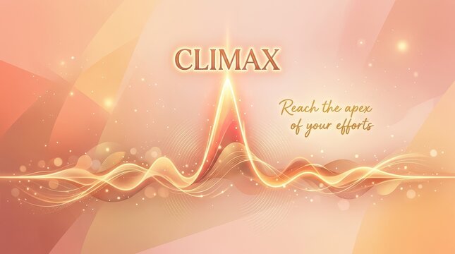 Abstract Golden Waves Symbolizing Climax and Success Reaching the Apex of Efforts with Sparkling Lights