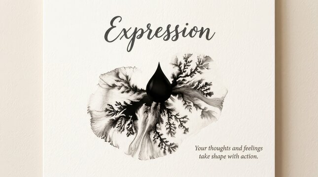 Abstract ink drop forming dendritic pattern, symbolizing expression, creativity, and transformation on paper