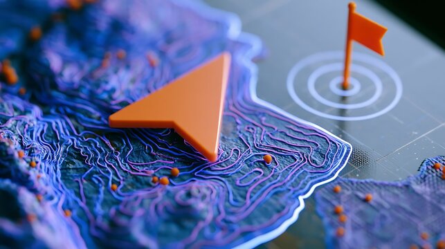 Digital aviation interface showing 3D terrain grid, aircraft marker, and navigation paths