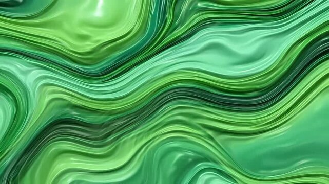 Abstract flowing waves of glossy green liquid paint texture background