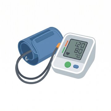 Digital blood pressure monitor with arm cuff for measuring blood pressure levels, isolated medical equipment illustration