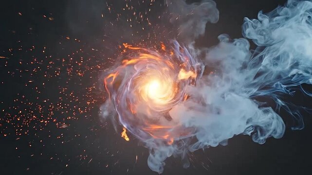 Vibrant swirling clouds of fire and smoke on black background
