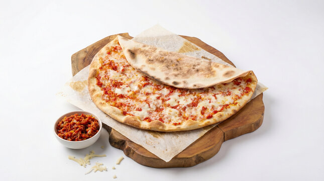 Cheese with Red Pepper Paste Manakish Flatbread on Rustic Wooden Board