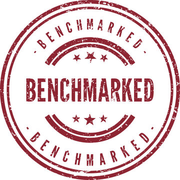 Grungy red circle stamp with the important word BENCHMARKED centered on a white page
