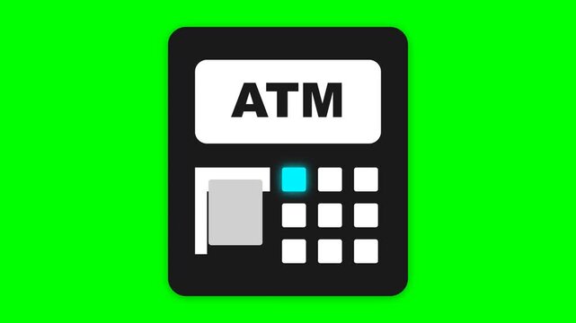 Flat Illustration of an Automated Teller Machine ATM Icon for Banking and Financial Services on Green Background