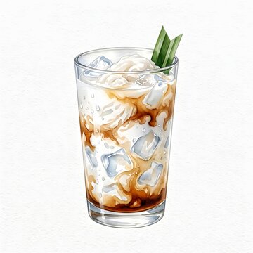 Traditional Indonesian Sweet Iced Drink Es Cendol Dawet Watercolor Illustration