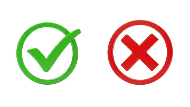 Green check mark and red cross icon simple vector illustration