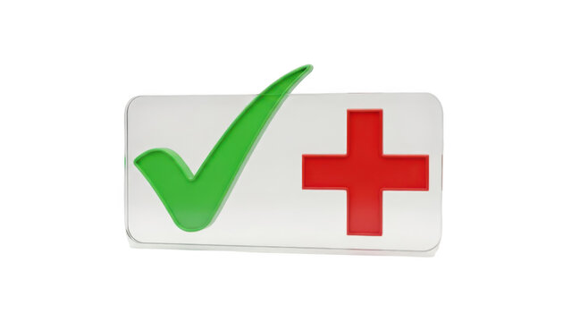 Green check mark and red plus symbol on white background vector icon