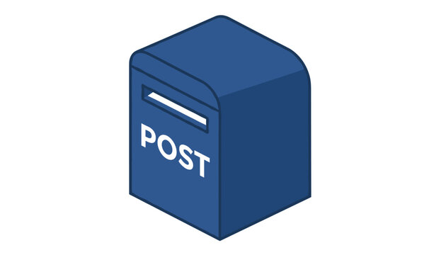 Isometric vector illustration of a classic blue metal post box for letters and paper mail isolated on a white background.