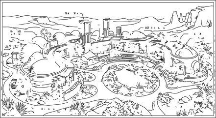Obraz premium Sustainable Eco Resort Desert Architecture Sketch Illustration