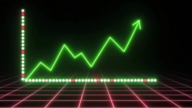 Growing financial graph ascending on a neon grid during a digital rise symbolizing economic growth and success