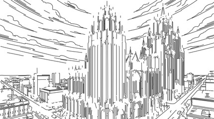 Fototapeta premium Gothic Cathedral Architecture Coloring Page Cityscape Line Art