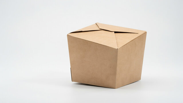 Cardboard takeout food container with a folded lid on a white background paper packaging