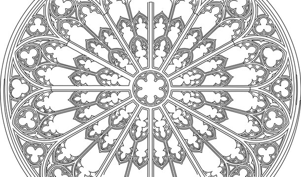 Gothic Rose Window Line Art Illustration for Coloring