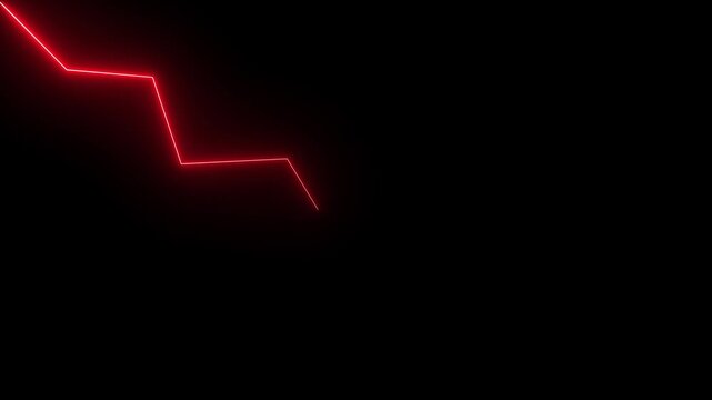 Abstract futuristic neon blue Glowing red downward graph with arrow indicating decline, loss, and negative trends on a dark, abstract background, perfect for conveying risk, crisis animation. 4k