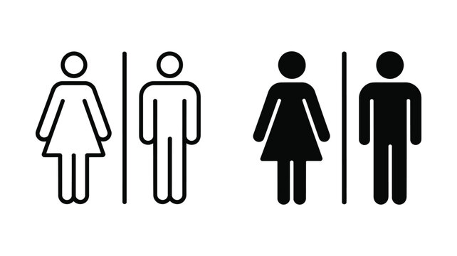 Toilet restroom icon set, woman and man gender symbols, male and female bathroom signs, minimalist silhouette vector illustration