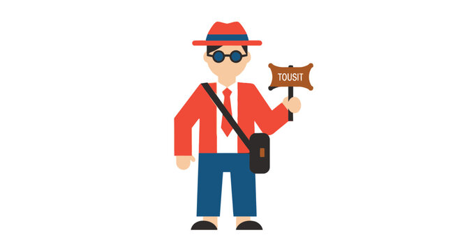 Tourist guide man holding sign and wearing hat