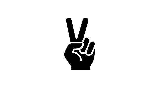 Black silhouette of a hand showing a victory sign or peace sign isolated on white background