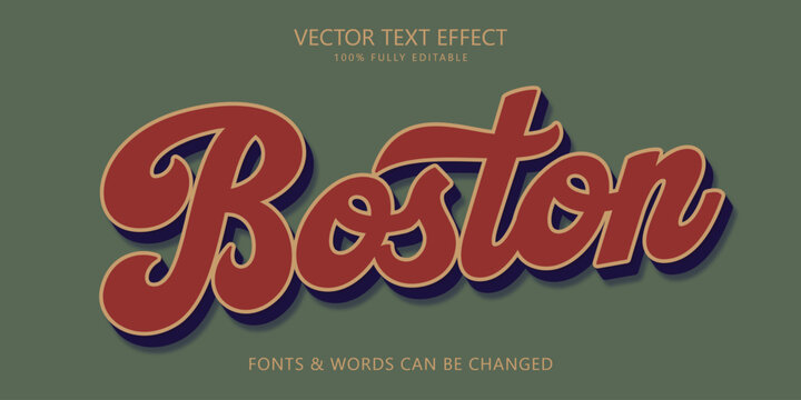 Boston varsity editable text effect, vector illustration