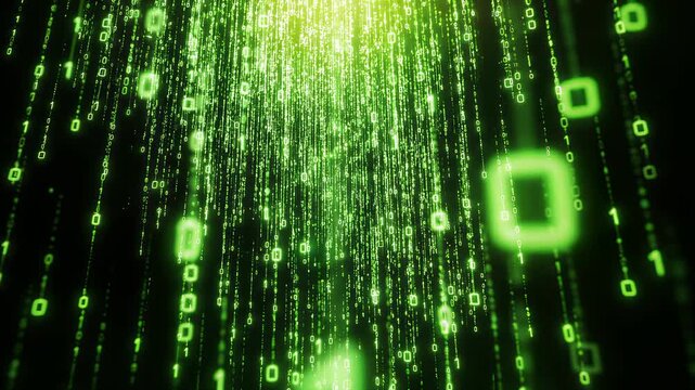 Green Binary Code Rain Digital Background