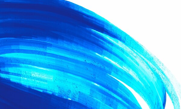Abstract Blue Monochrome Circular Arc Background with Painterly Wave Texture on White