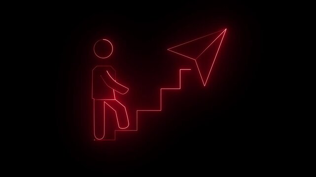 Black icon for Next level. Next level Glowing neon text animation on technology grid background.