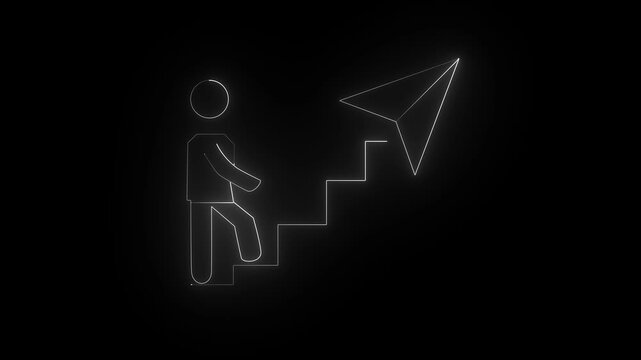 White color neon icon for Next level. Next level Glowing neon text animation on technology grid on black background.