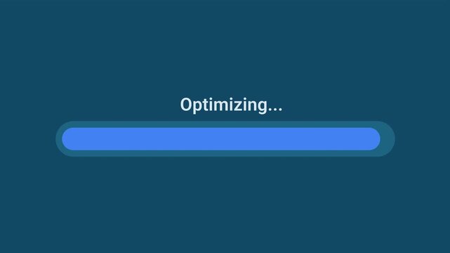 Animated motion graphics showing a blue progress bar optimizing over a transparent alpha channel background. Represents performance enhancement, system tuning, or data streamlining.
