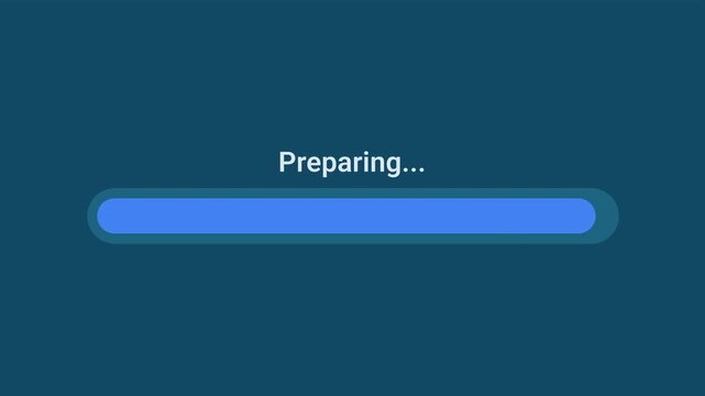 Animated motion graphics showing a blue progress bar preparing over a transparent alpha channel background. Represents a system initialization, software setup setup stage, or preliminary data configur