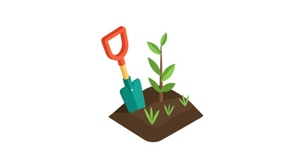 Green plant seedling growing in soil with shovel © bran