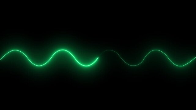 Vibrant Green Neon Wave Line on Black Background abstract color