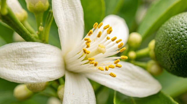 Citrus Blossom Close-up with Young Fruit
