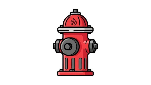 Red fire hydrant cartoon style icon with black outlines on a white background