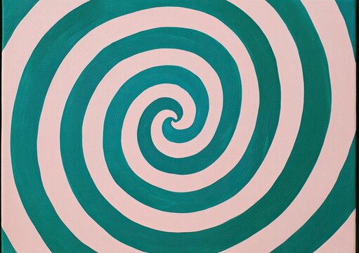 A hypnotic spiral of teal and pale pink paint