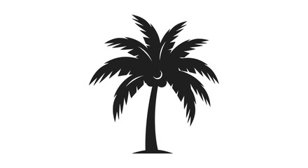 Naklejka premium A dark silhouette of a tropical palm tree with feathered fronds against a white background silhouette plant