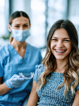 Teen Girl with Braces at Orthodontic Clinic &ndash; Generative AI &ndash; no real persons