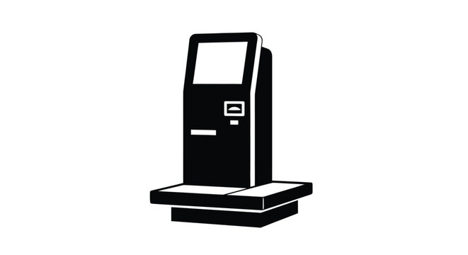 Self service kiosk with a screen and card reader black and white silhouette selfservice machine terminal display touchscreen