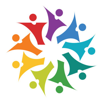 Colorful Abstract Design of People Joining Together in Unity and Cooperation
