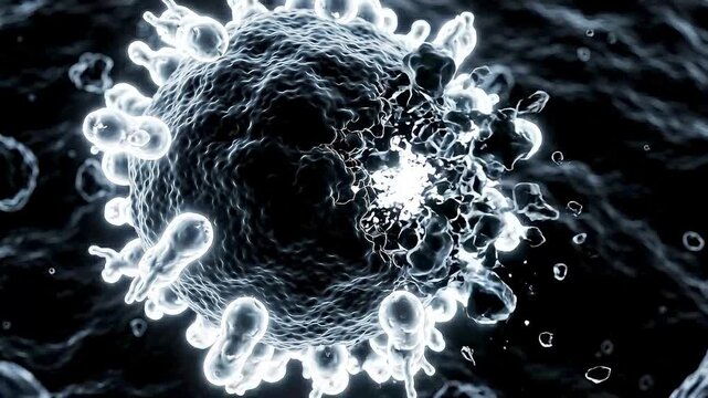 Immunotherapy concept T cells attacking cancer cell under microscope