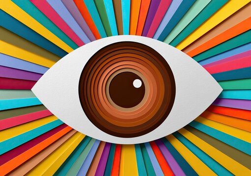 Abstract eye with radiating colorful stripes in a spectrum
