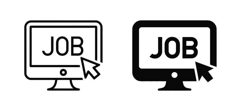 Online job portal vector collection with computer monitor, cursor and employment icons for recruitment, hiring and career website design.
